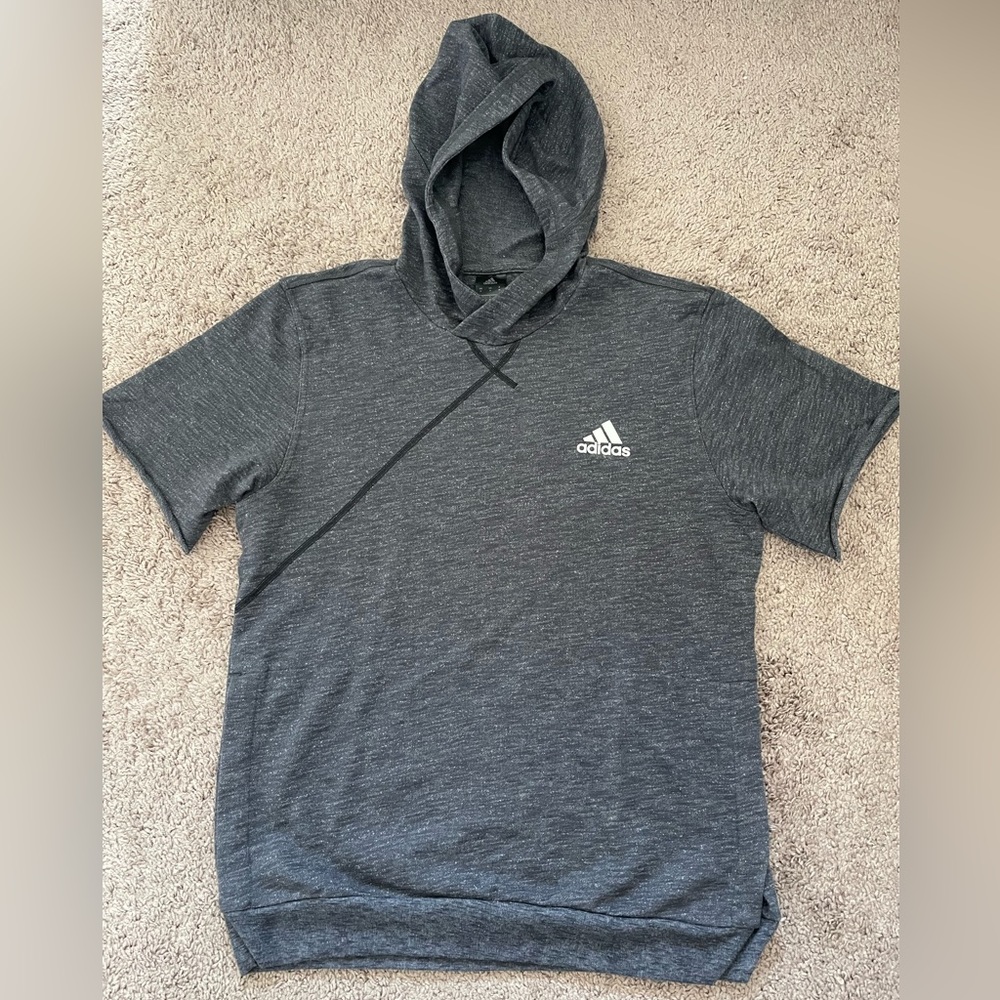 Adidas Short Sleeve Hoodie Sweatshirt - Grey - men’s medium